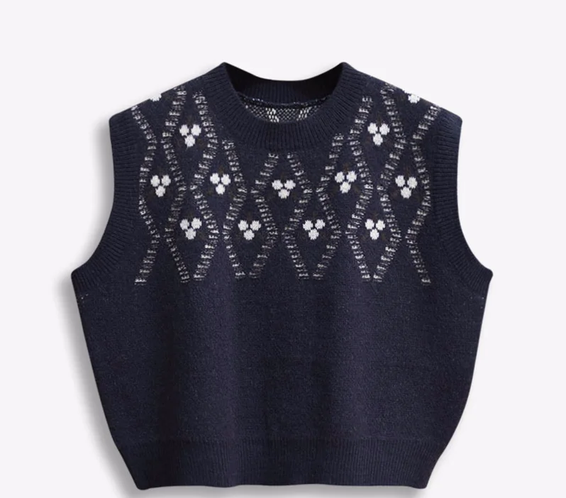 Японская мода Жаккардовый трикотажный жилет с цветами Женский мягкий свитер