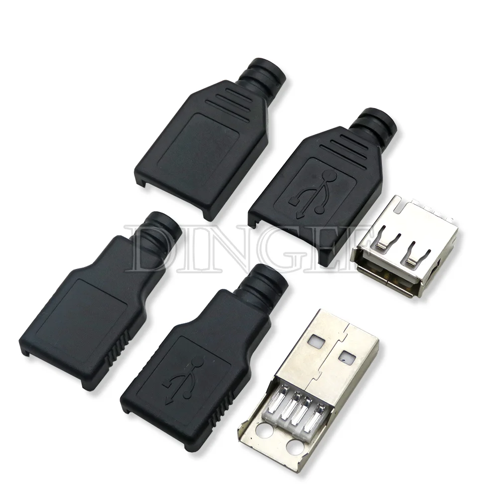 

5 шт., 4-контактный разъем USB Type-A «папа» с черной пластиковой крышкой