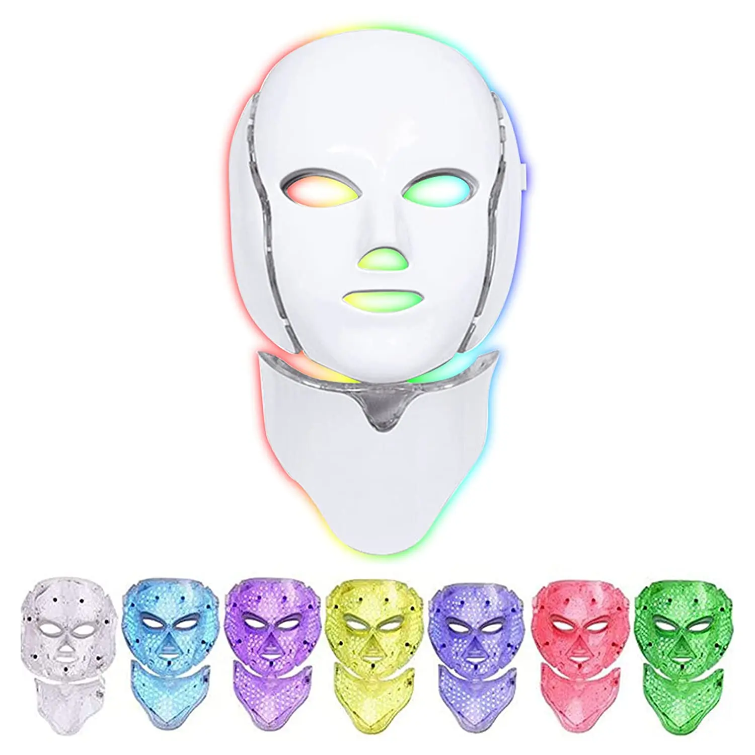 

7 Colors Photon Therapy LED Facial Mask with Neck Skin Rejuvenation Anti Acne Wrinkle Removal Skin Care Mask Skin Brightening