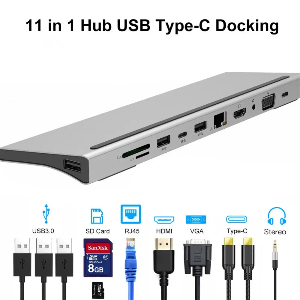 

Type C To HDMI-compatible Adapter Portable Rj45 5gbps Data Transfer 1080p@60hz Office Tools Usb-c Hub Docking Station 11-in-1