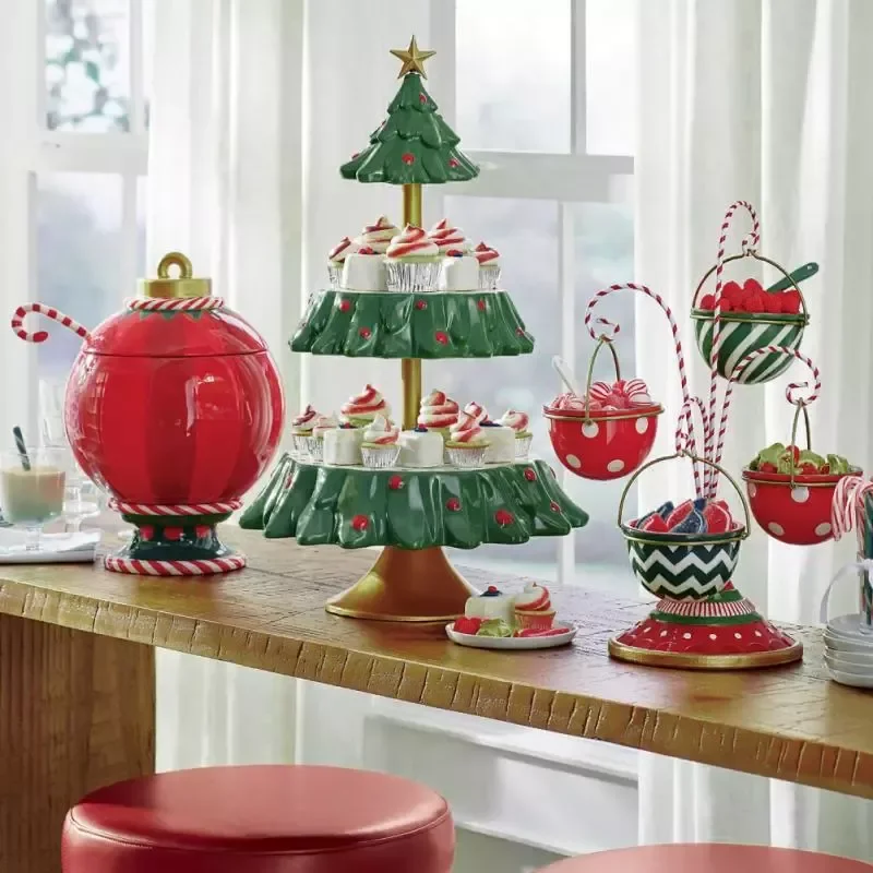

Christmas Tree Dessert Table Fruit Plate Double Layer Cake Stand Candy Plate Snack Tray Xmas Snack Rack Decoration New Year 2022