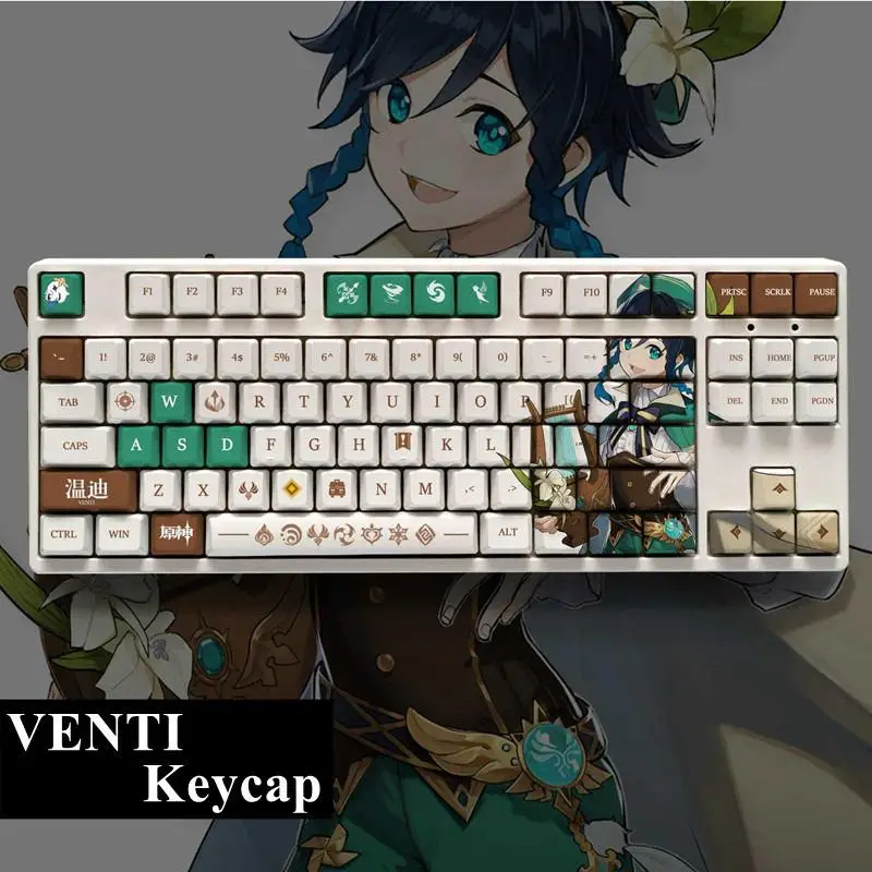 

108 Keys Gaming Genshin Impact Theme Keycaps Mona Venti Pbt Material Oem Height Keycaps Dye Sublimation Keyboard Accessories
