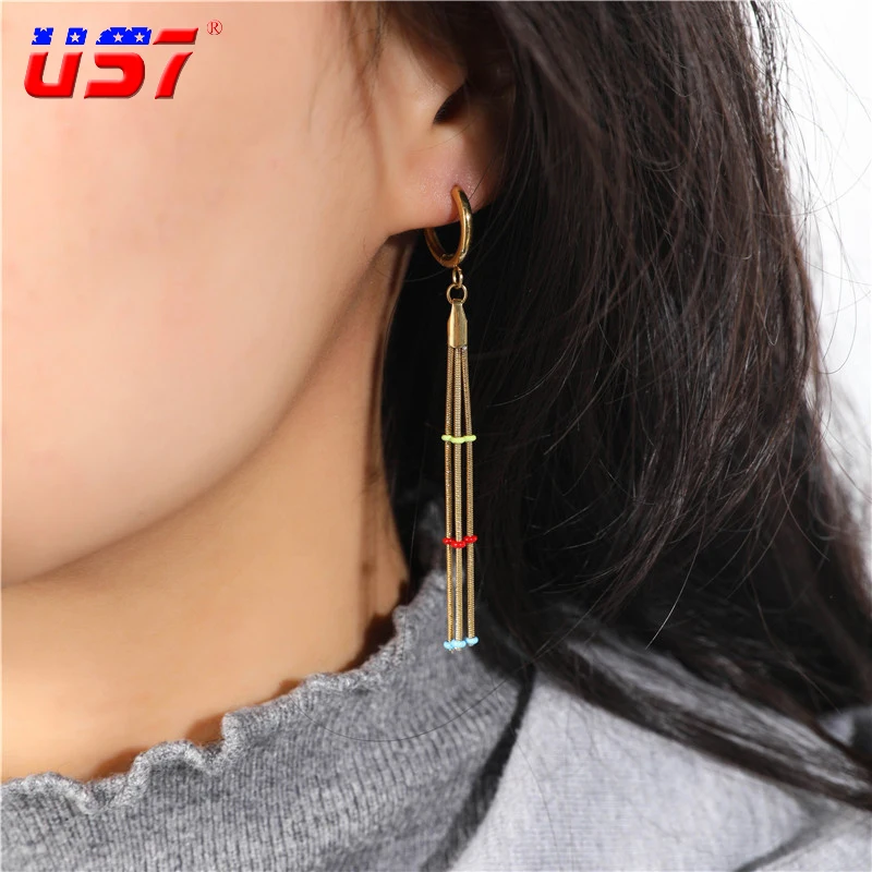 

US7 Color Ring Long Tassel Drop Earrings For Women Stainless Steel Dangle Earrings 2022 Fashion Korea Jewelry Girls Gift