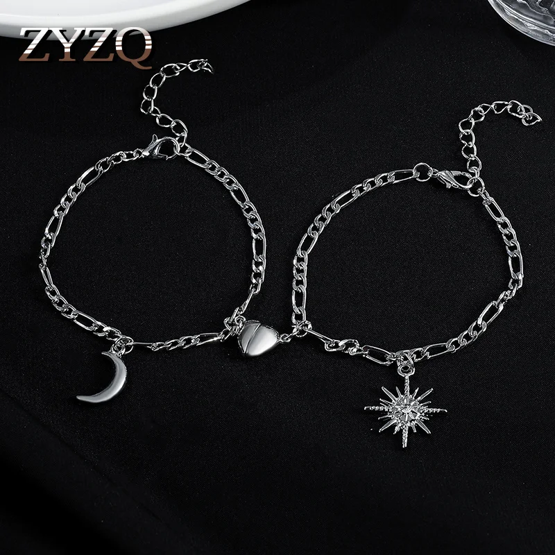 

ZYZQ Creative Sun Moon Magnetic Attracting Bracelet for Women ins Luxury Romantic Couple Adjustable Bracelet Personality Jewelry
