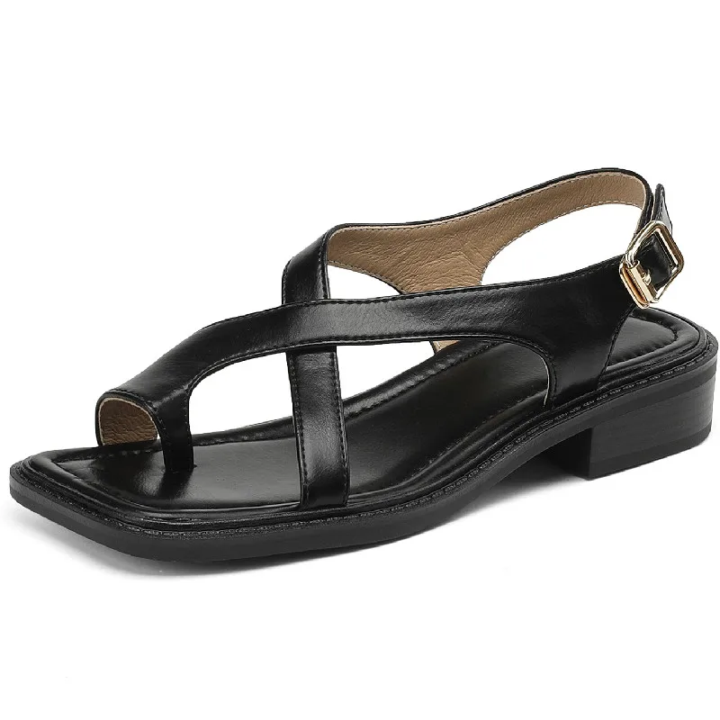 

Dilalula Office Ladies Casual Women Sandals Summer Retro Style Concise Genuine Leather Thick Heels Shoes Woman Brand Design New