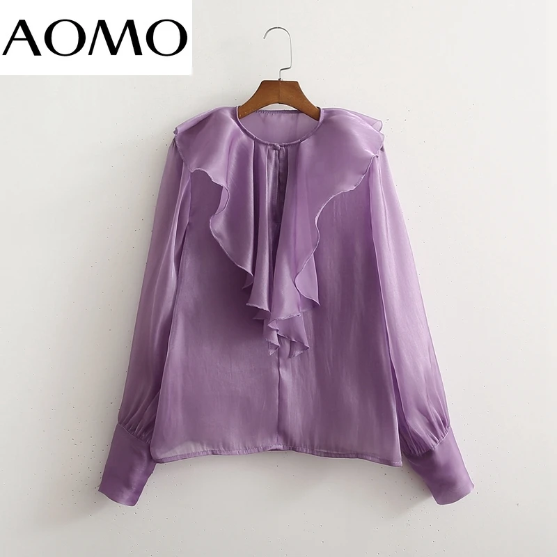 

Женская Офисная рубашка AOMO, фиолетовая блузка с оборками и длинным рукавом, 1D520A, 2022