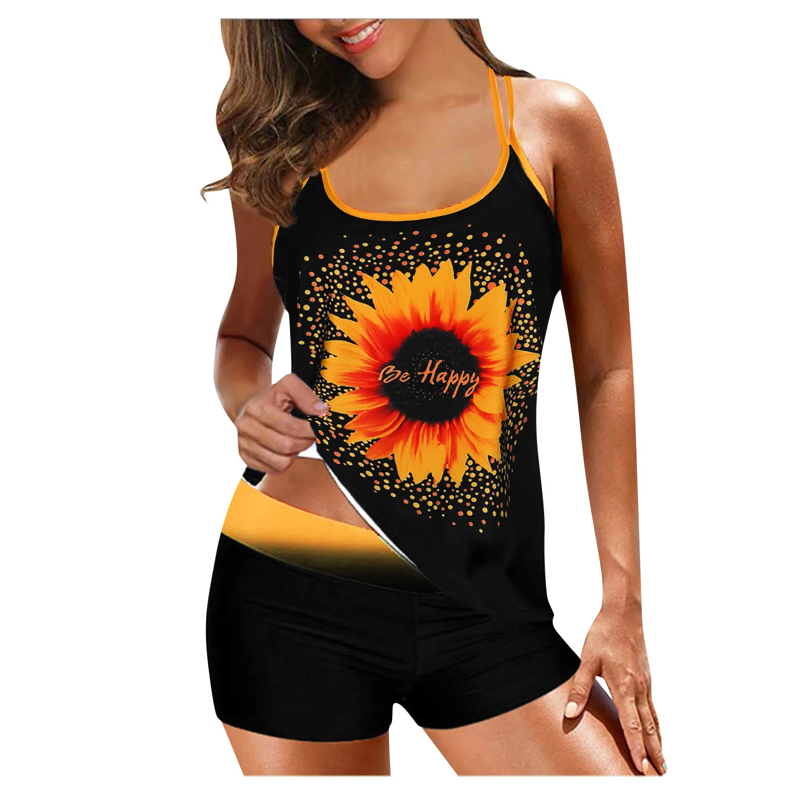 

Women Slim Smart Bright Conservative Irregular Print Halter Padded Swimwear Tankini Plus Two Piece Swimwear Swimsuit Beachwear