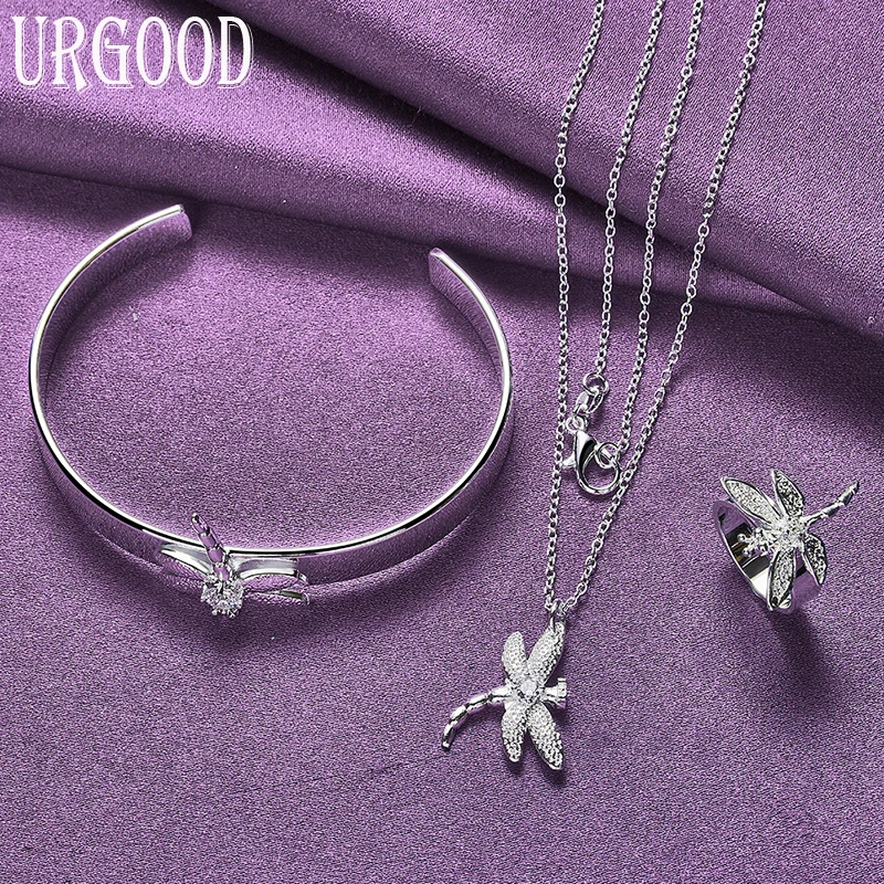 

925 Sterling Silver Classic Fashion Dragonfly Collection Set For Women Birthday Party Engagement Wedding Gifts