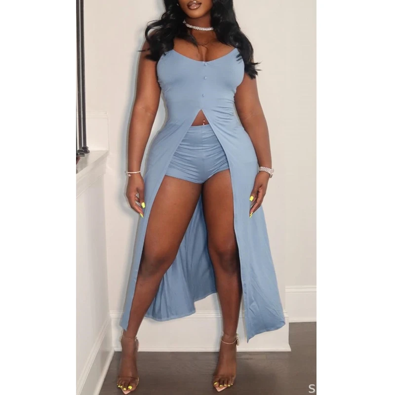 Костюм женский облегающий из двух предметов однотонный Длинный топ на