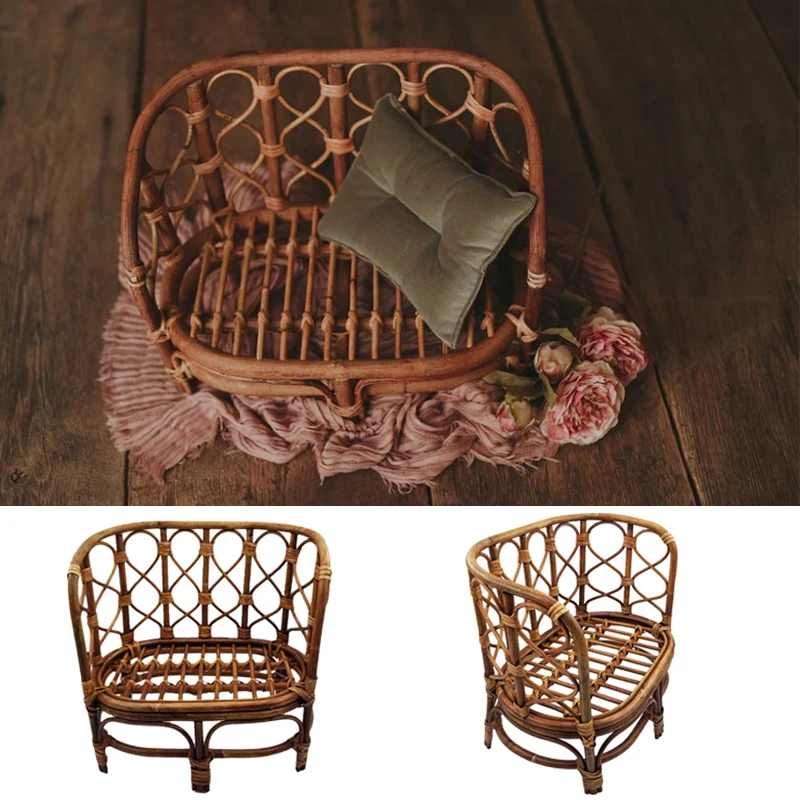 2022 Baby Rattan Chair Newborn Photography Props Bench Bed Basket Container Boy Girl Pose Baby Shooting Studio Accessories