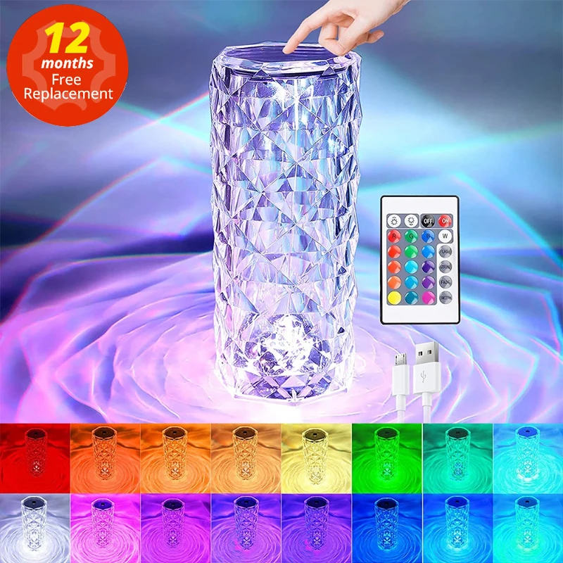 

Crystal Lamp Touch Table Bedside Lamps Light Fixture 16 Colors LED Atmosphere Room Decor Christmas Room Decoration Home Lights