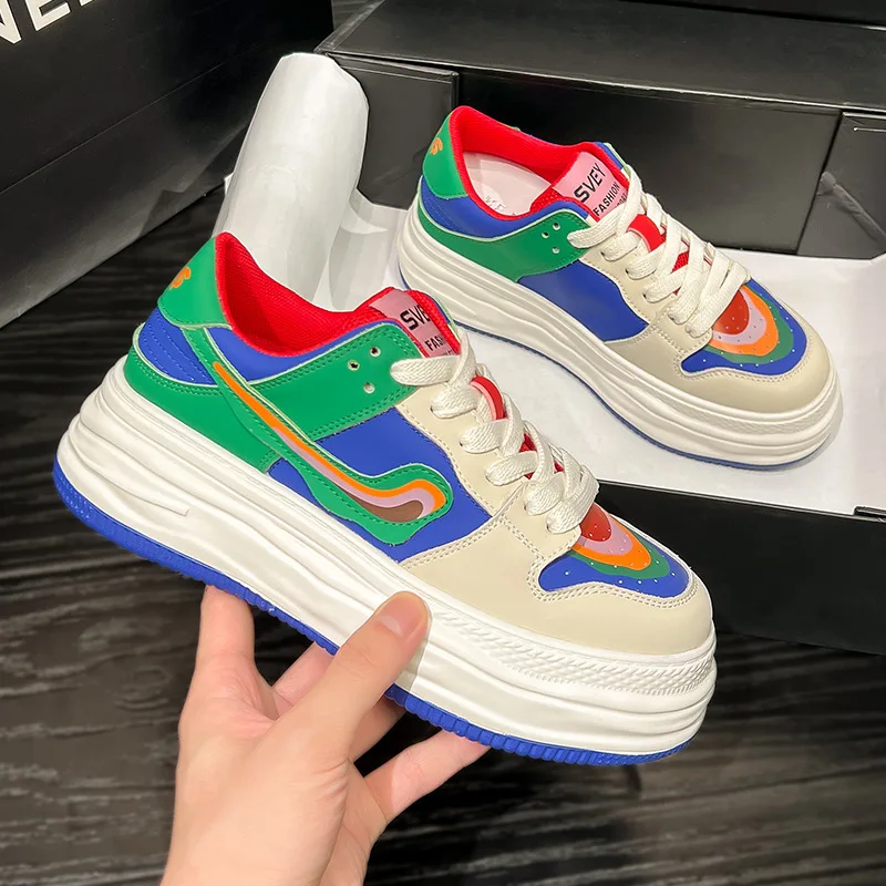 Soft Soles 6cm Chunky Sneaker 2023 Fashion Female Breathable Hidden Heels Casual Women Vulcanize Five Style Platform Woman Shoes