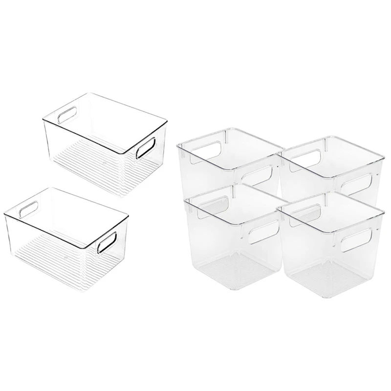 

6 Pcs Plastic Storage Bins Clear Pantry Organizer Box Bin Containers, 2 Pcs 29 X 20 X 15Cm & 4 Pcs 15 X 15 X 14Cm