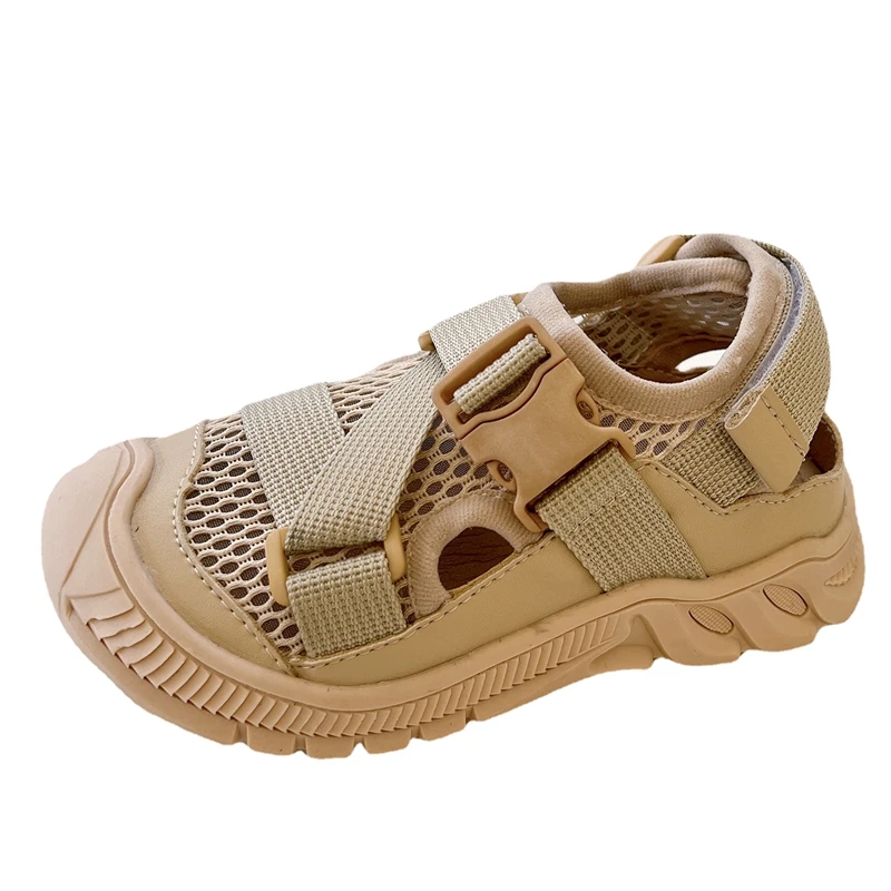 

Брендовые кроссовки 14-19 см для мальчиков и девочек, однотонные сандалии из искусственной кожи и сетчатого дышащего материала, летние сандал...