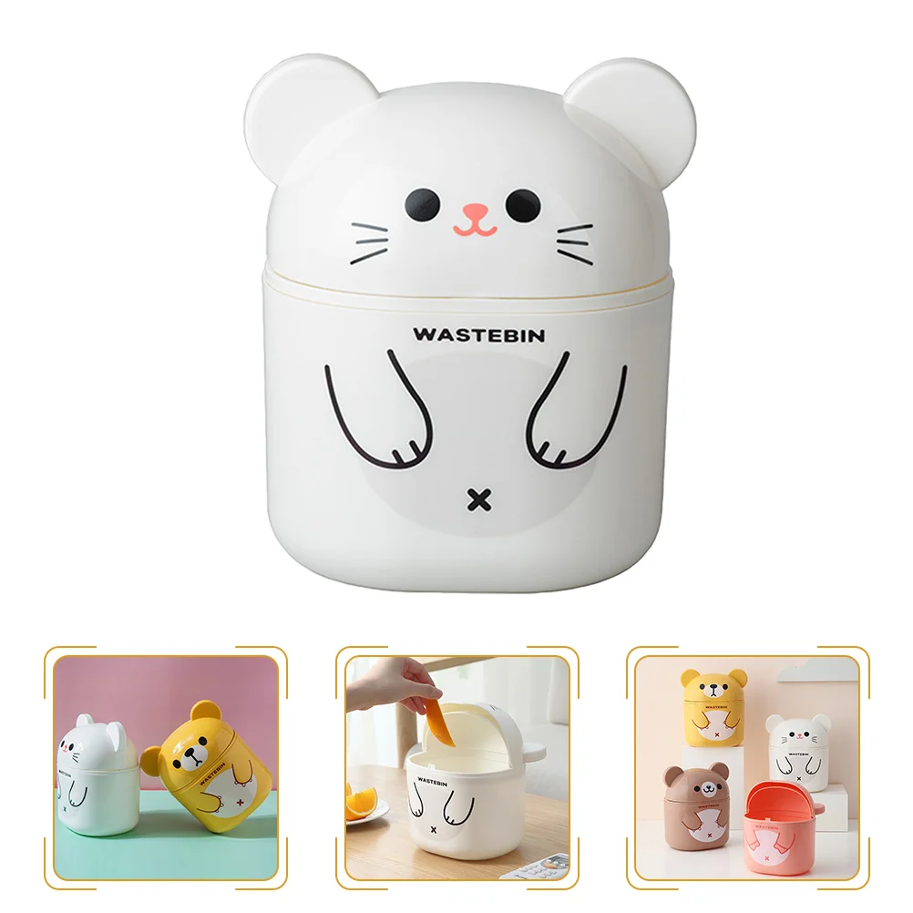 

Can Trash Bin Garbage Mini Waste Container Desk Basket Lid Rubbish Office Desktop Wastebasket Compost Organizer Bathroom Cute