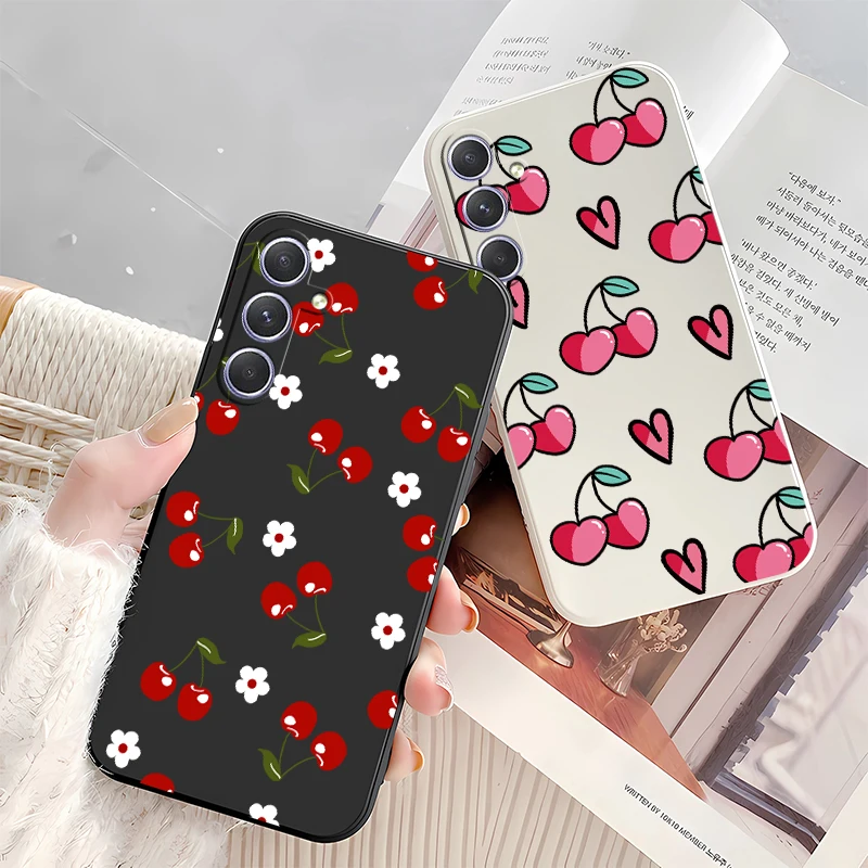 Фото Чехол для телефона с вишневым узором для Samsung Galaxy A07 A06 A05S A04 A03S A02S A51 A71 A31 A60 A50, силиконовый мягкий матовый чехол из ТПУ №3