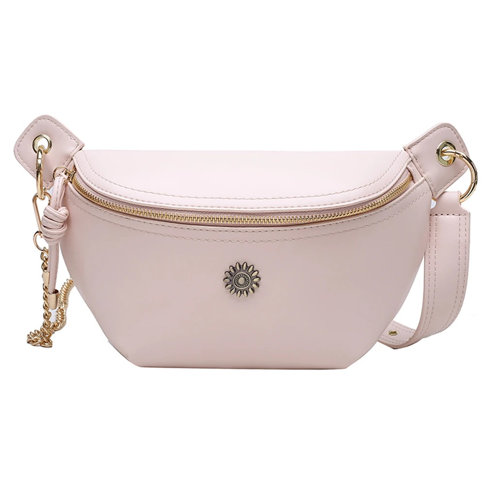 

Женская нагрудная сумка из искусственной кожи с цепочками, забавная сумочка на талию, повседневный простой элегантный модный однотонный кошелек с ремнем-седлом