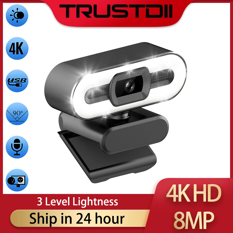 Trustdii Full HD 1080P 2K 4K Webcam Auto Focus Fill Light Web Camera With Microphone Live Broadcast USB Computer PC Web Cam