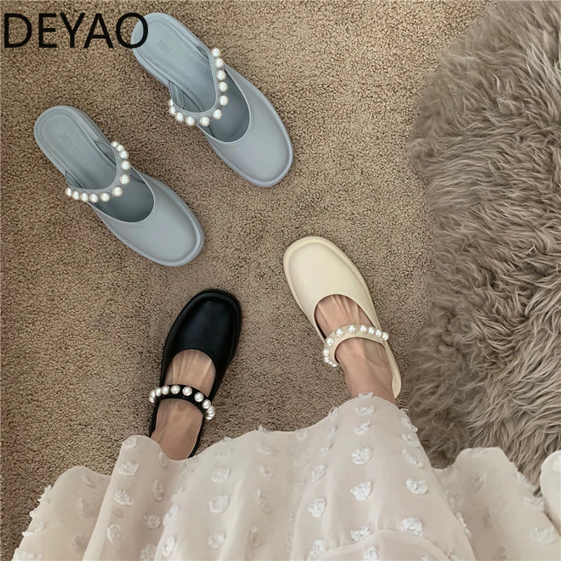 

Лето 2022, женские тапочки, модная обувь на плоской подошве с жемчугом, женские повседневные уличные пляжные туфли без застежек