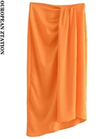 pailete women 2022 fashion with gathered slit hem midi skirt vintage high waist back zipper female skirts mujer