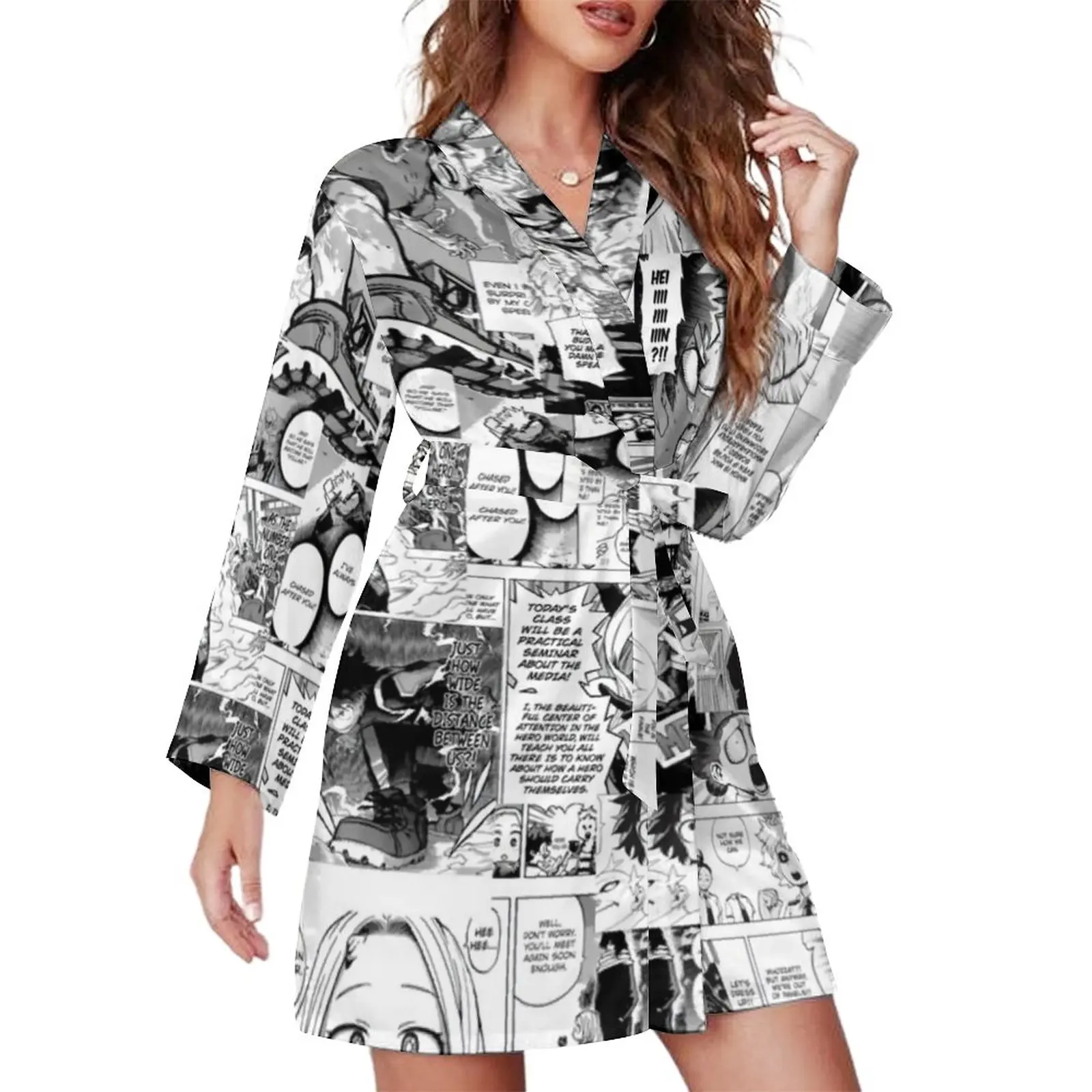 

Japanese Anime Pajama Robe My Hero Academia Long Sleeves Lovely Pajamas Robes Woman V Neck Bedroom Nightgown Spring Print Dress