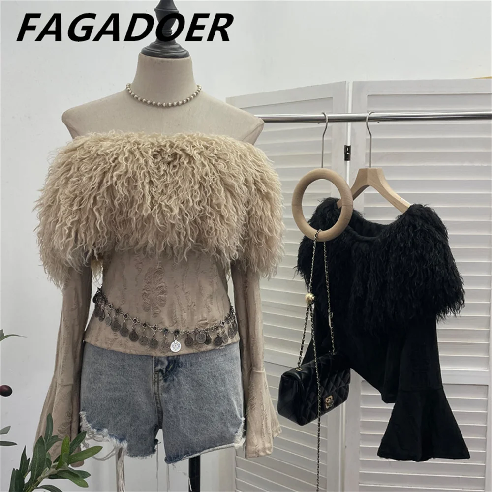 FAGADOER элегантная меховая футболка с кисточками женская сексуальная открытыми