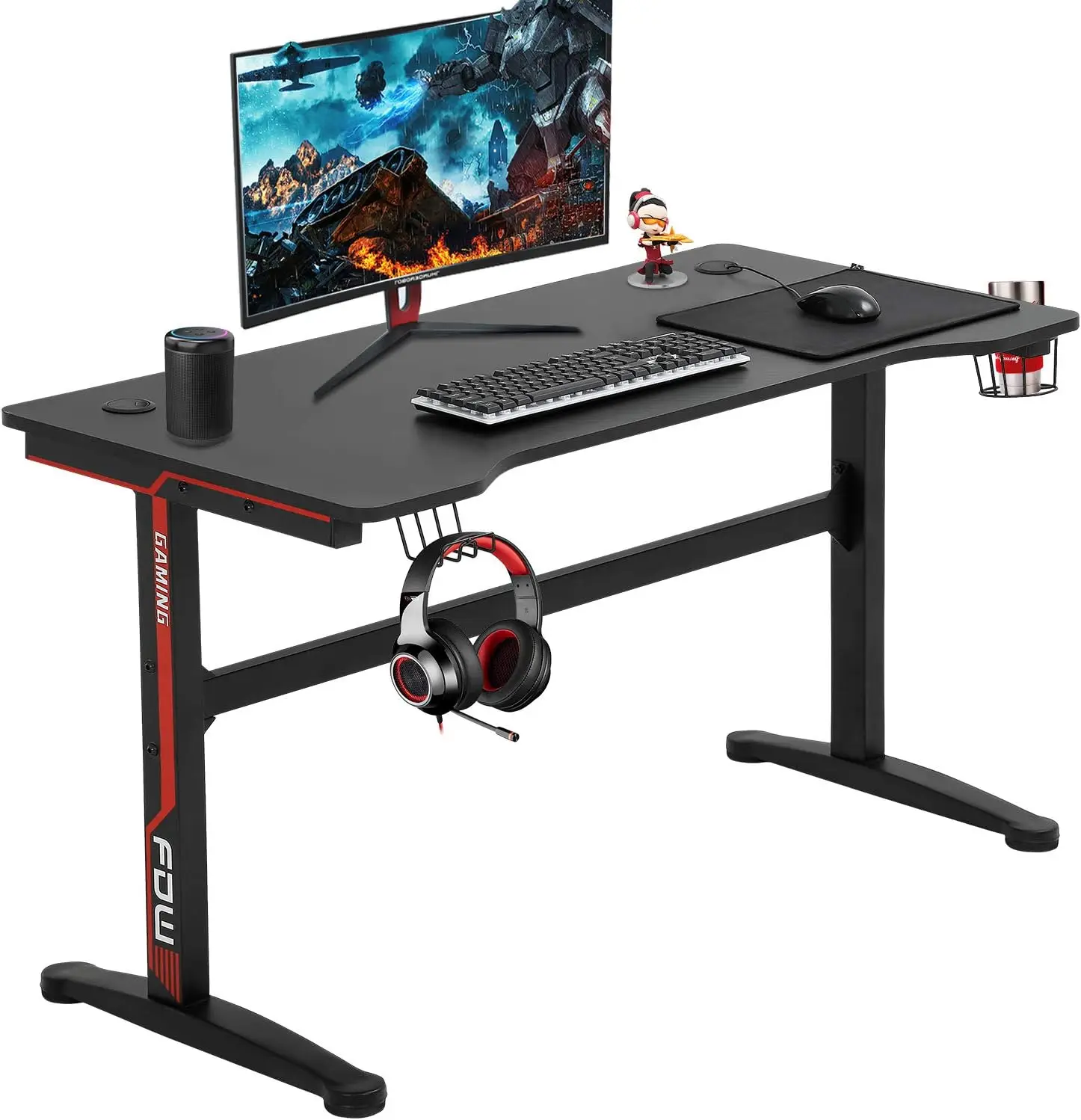 

Desk Computer Desk Home Office Desk Extra Large Modern Ergonomic PC Carbon Fiber Writing Desk Table with Cup Holder Headphone Ho