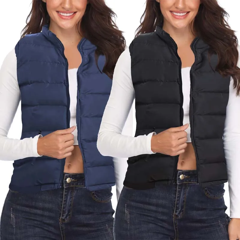 

Ladies Autumn and Winter New Cotton Vest Zipper Design Warm Sleeveless Down Jacket Jogging Solid Color Sports Cotton Vest