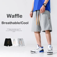 mens waffle shorts 2022 summer new men fashion brand embroidery sports knee length shorts casual male shorts loose japan style
