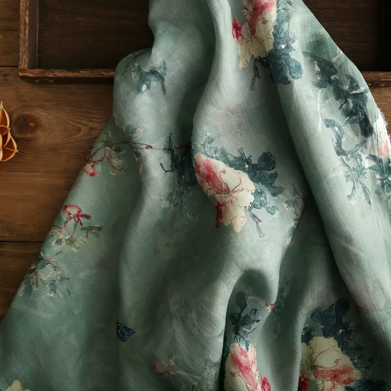 

High quality ramie fabric digital printing patchwork brand robe dress cheongsam embroidery fabric and material