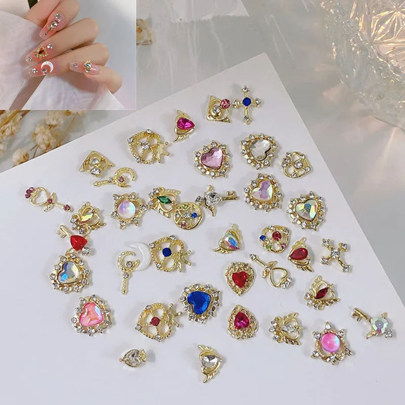 

2pcs Japanese Sailor Moon Alloy Nail Charms New Cartoon Heart Cross Nail Parts Shiny Zircon Diamond 3D Manicure Decorat Accessor