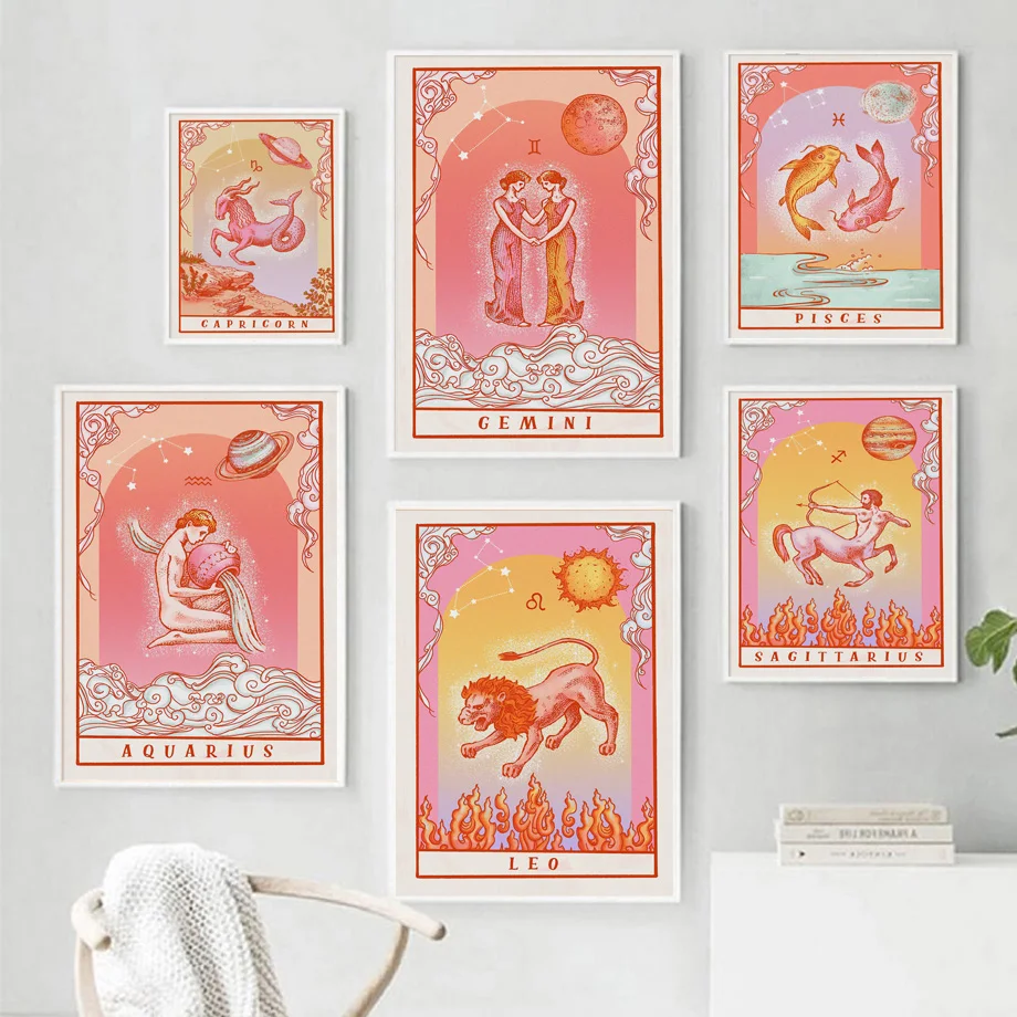 

Retro Tarot Astrology Zodiac Star Sign Horoscope Wall Art Canvas Painting Posters And Prints Wall Pictures For Living Room Decor
