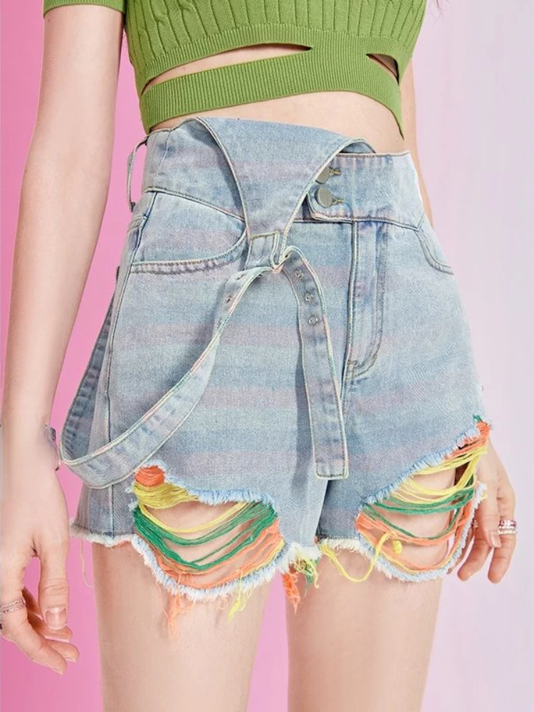 Шорты женские джинсовые с высокой талией повседневные милые ажурные элегантные