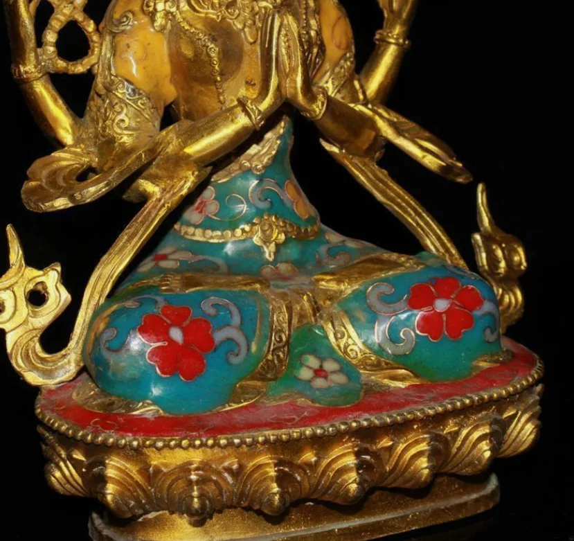 8 4-дюймовый тибетский храм бронза позолоченная перегородчатая статуя Будды