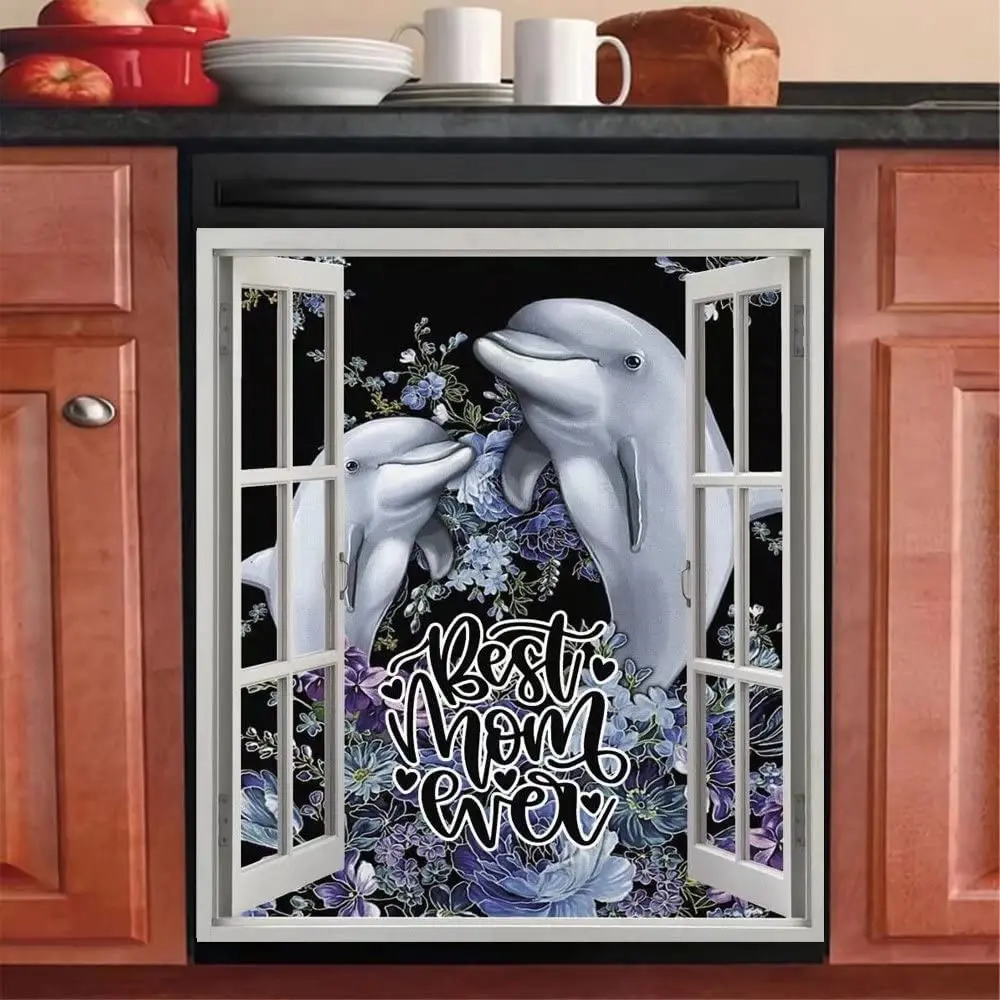 

Dishwasher Magnet Sticker Dolphin Fridge Door Panel Decal ,Funny Animal Dish Washer Magnet Cover Kitchen Cabinet Decals Mom's Gi