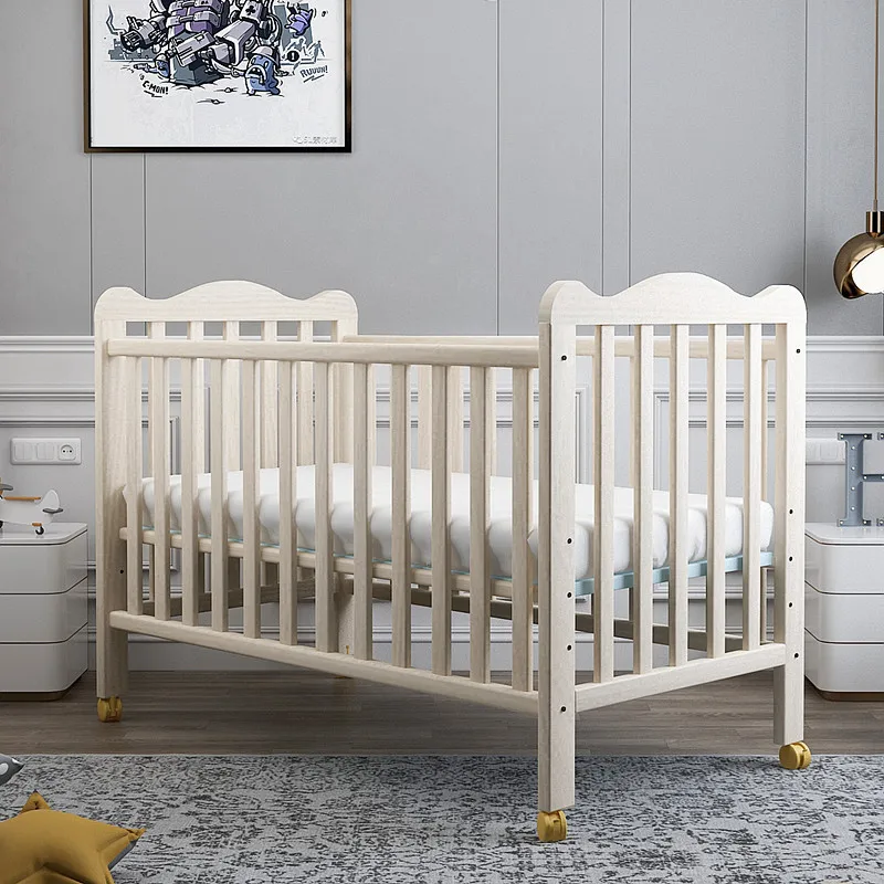 Solid wood baby bed, white newborn bed, BB bed, pine children's bed, suitable for 0-3 years old, can be used as a gift