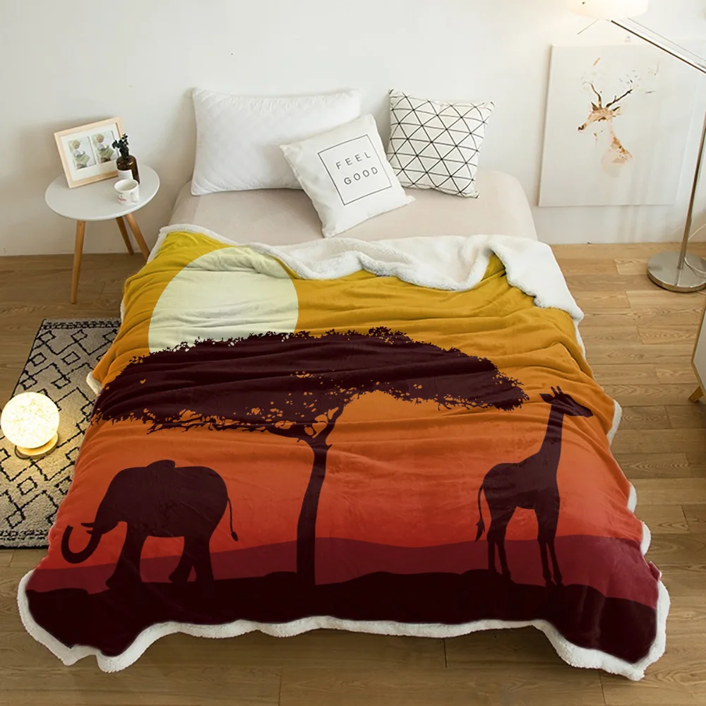 Dusk Elephant Long Deer Big Tree Lamb Cashmere Fleece Blanket Home Bed Sofa Winter Sherpa Bedding Kids Thick Bedspread