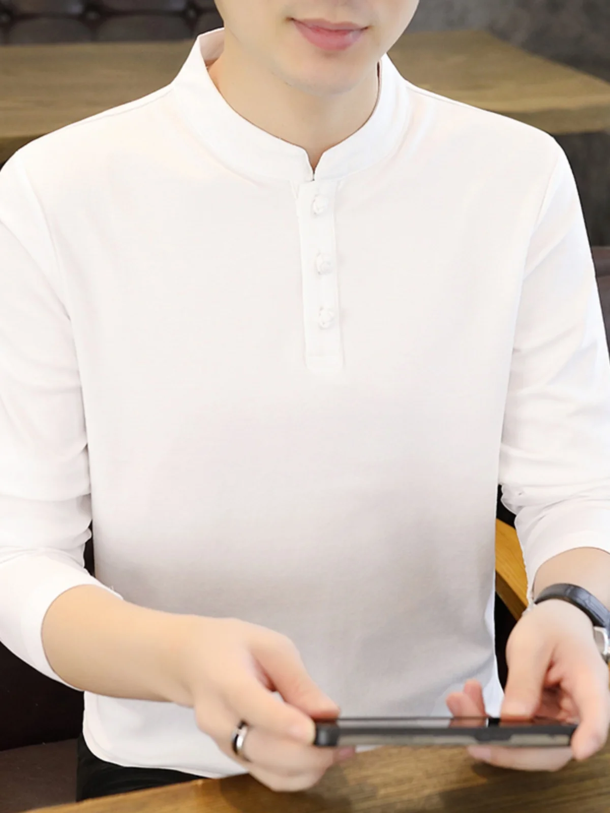 Новинка 2025 рубашка с длинными рукавами и воротником-стойкой мужская тонким низом