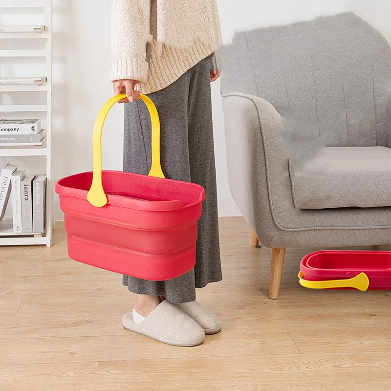 

Foldable Mop Bucket Red Household Easy Hanging Handle Hanging Outdoor Fishing Laundry Bucket Portable Plastic Car Buckets