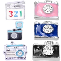 20pcslot camera series with rhinestone fashion eanmel alloy charms locket accessories fit glass floating jewelry making bulk