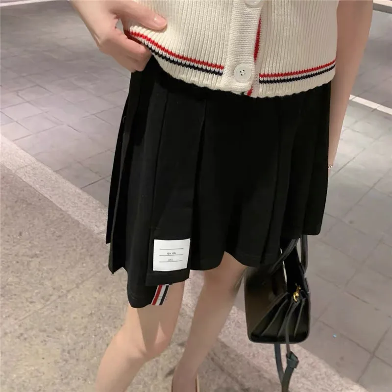 

High waist a word drape tb college style skirt spring and summer ice silk knitted student split pleated skirt is thin net red