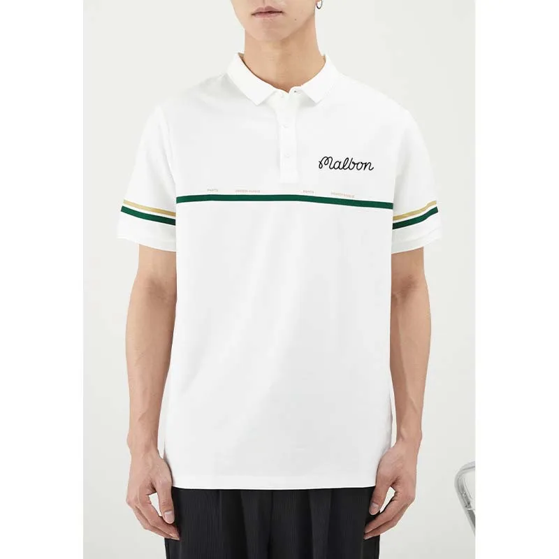 2023 Men's Malbon Golf Clothing Design Line Summer Shirt Solid Color Short Sleeve Casual Polo Business Sports