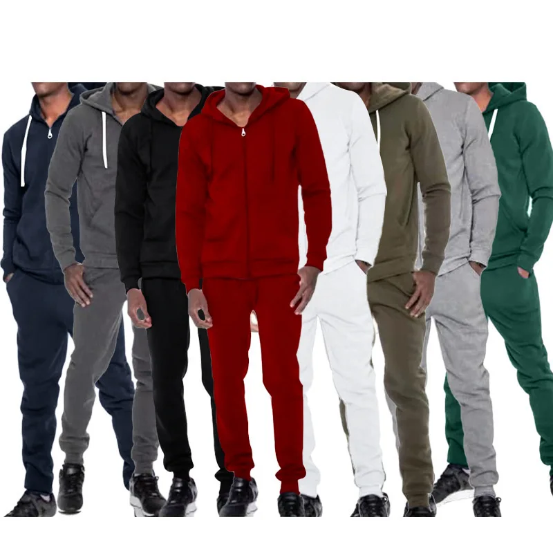 2023 Spring Autumn Winter Sports Men's Solid Casual Suit Hooded Cardigan Outerwear Sports Pants Casual Long Sleeve Outerwear Set