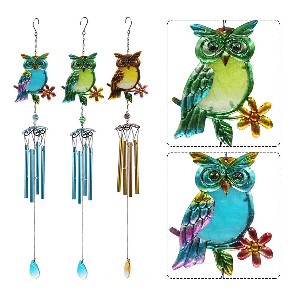 

Owl Wind Chimes Three-Color Glass Iron Hanging Ornament Music Tube Pendants Yard Garden Outdoor Decorations Accessories