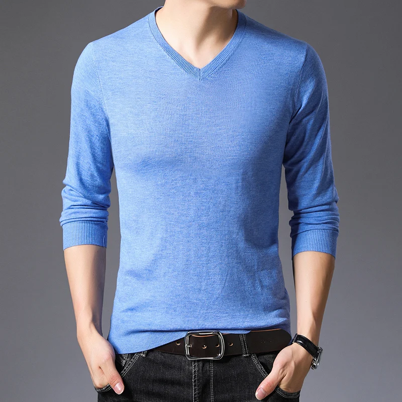 2022 New Men's Fashion Brand V-neck Casual Knitted Pullover Bottoming Slim Fit Sweater Muscle Brothers Long-Sleeved Sweater Men