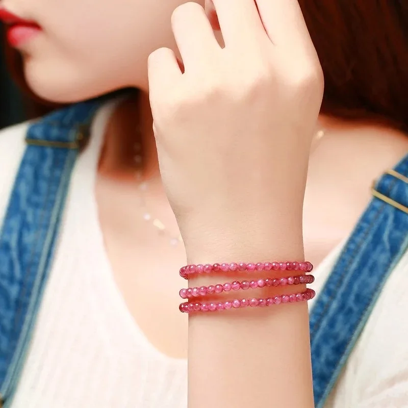 Шероховатый камень красный круг розовый турмалин орнамент-оберточный браслет