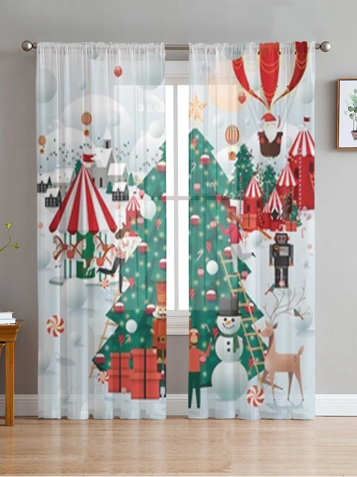 

Рождественская зимняя Тюлевая занавеска для гостиной, спальни, кухни, украшение для окна, занавески из тюля