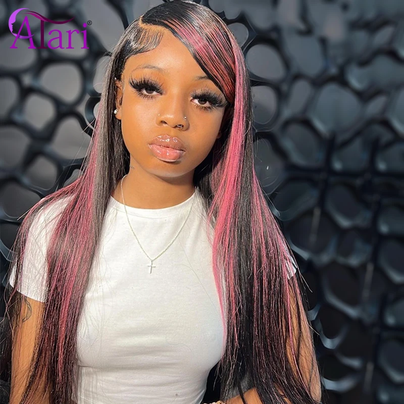 Highlight Rose Pink Straight Lace Front Human Hair Wigs Transparent 13x4 Lace Frontal Wig Ombre Pink Malaysia Remy Wigs Prepluck