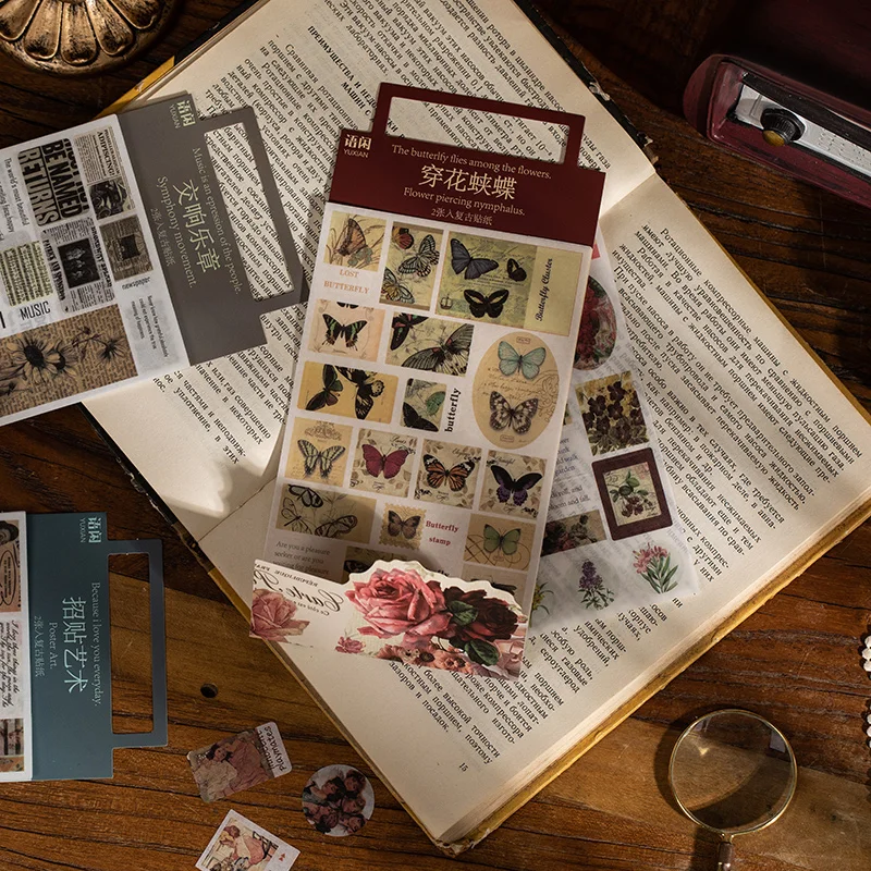 

2Sheet Stickers Material Base Paper Romantic series retro literary hand account DIY material decorative stickers 215*105mm