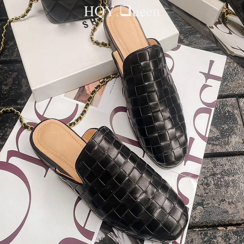 

Slippers Ladies Shoes Rubber Women Sandals Flats Slides Designer Weave Gladiator Full Grain Leather Female Casual Outside Mules